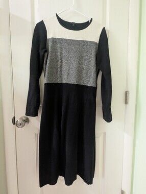 Talbots Black, Gray & Cream Colorblock Long Sleeve Dress